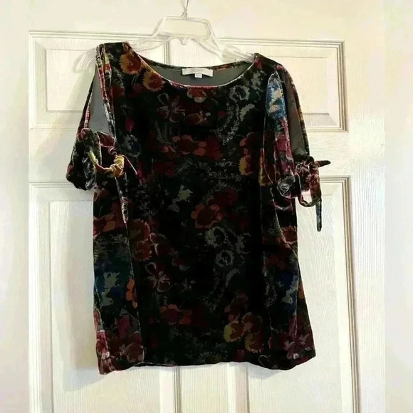 LOFT velvet floral top. Size Large - Picture 1 of 4